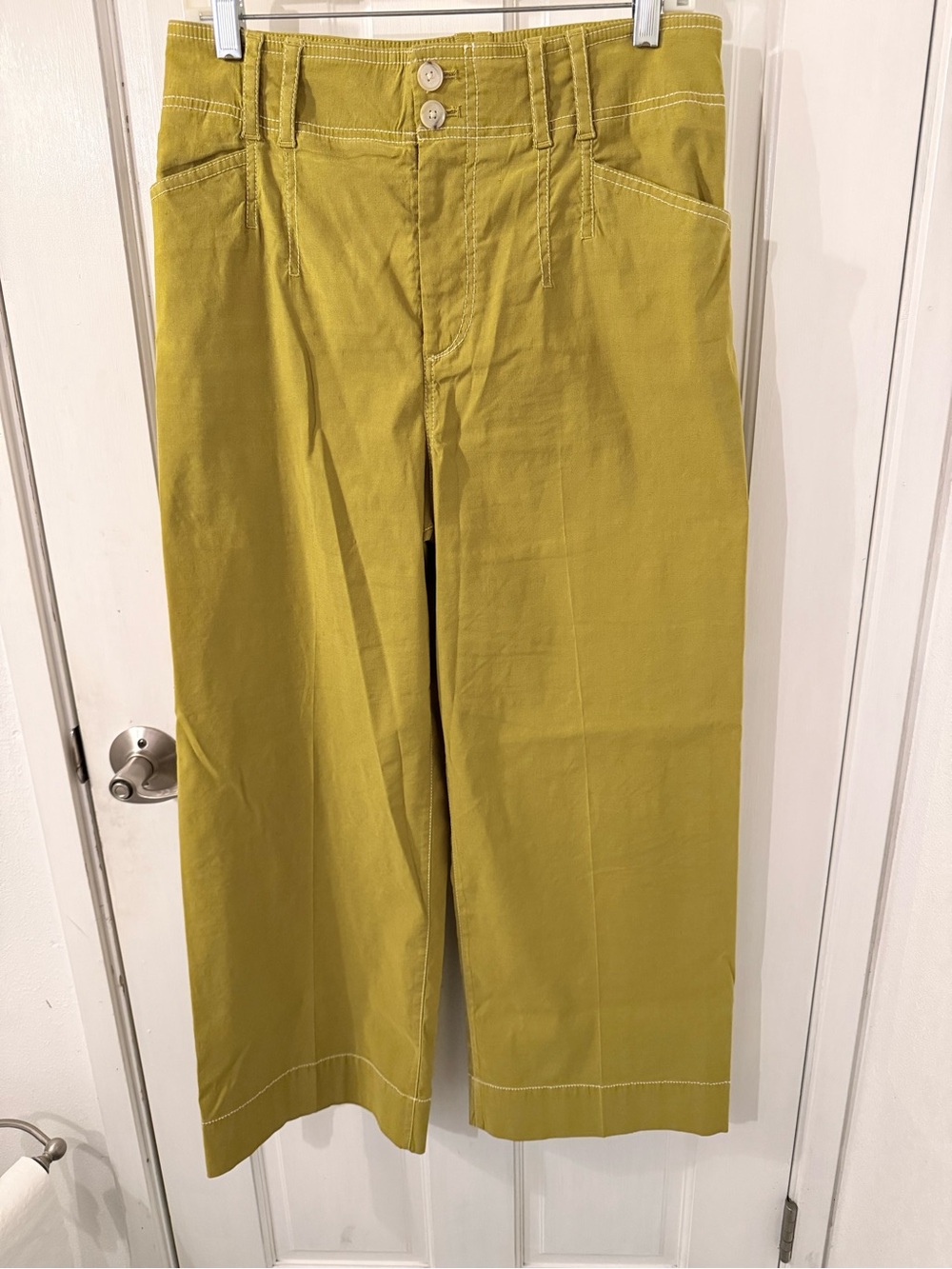 Anthropologie Wide-Leg Chinos in Chartreuse